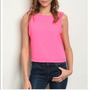 Neon Pink Sleeveless Cropped Top Open Back
